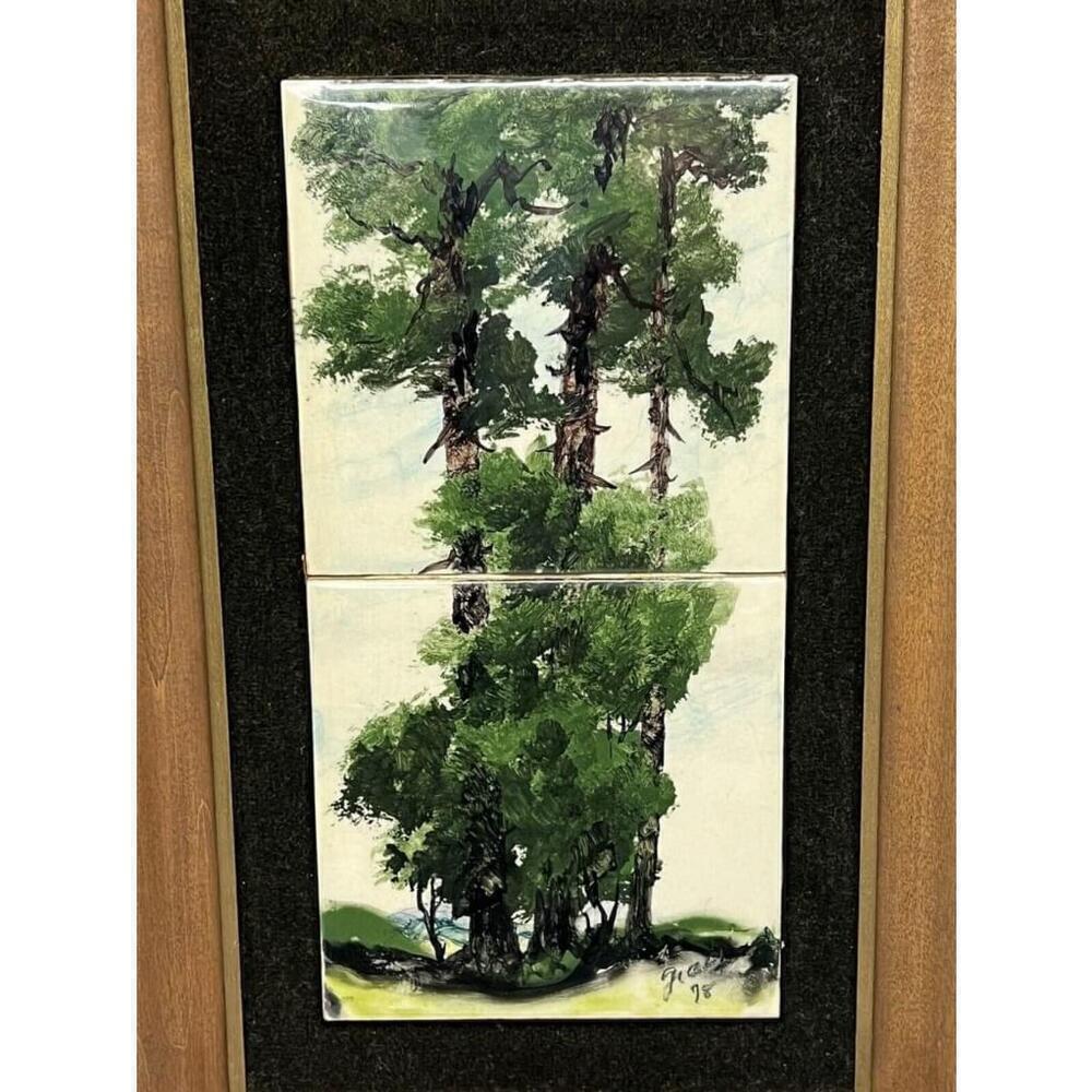 Vintage 1978 Signed By Clyde E. Gray Framed Painting On Porcelain Tiles BEAUTY - Picture 3 of 6
